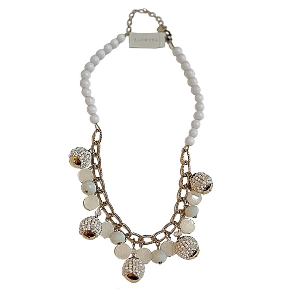 Talbots Mixed Beaded Ball White & Cream Gold-Tone Statement Necklace - Picture 8 of 13